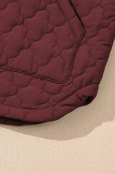 Stand Collar Flower Quilted Snap Button Zip Vests